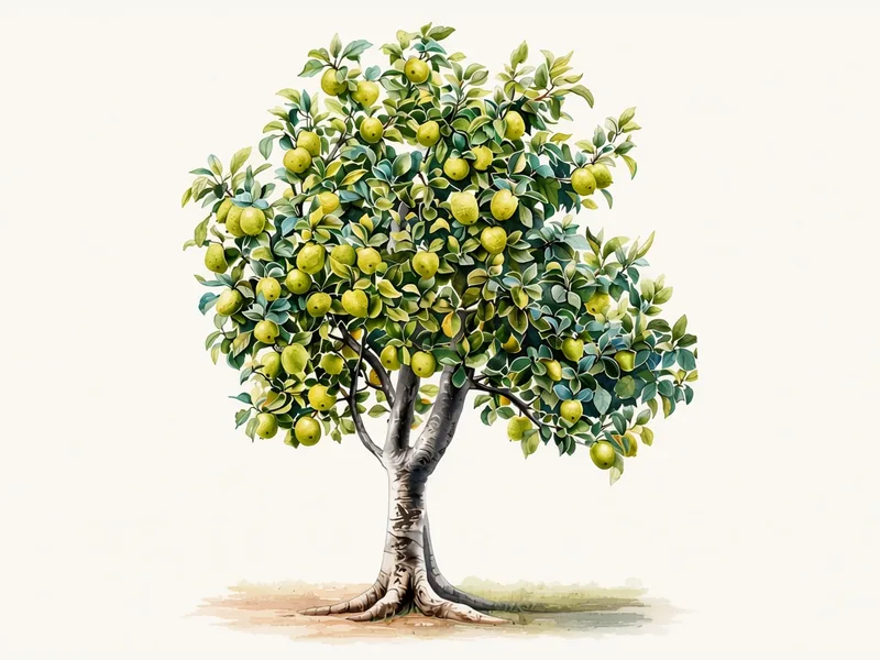 Watercolor illustration of Bartlett Pear (bare root)