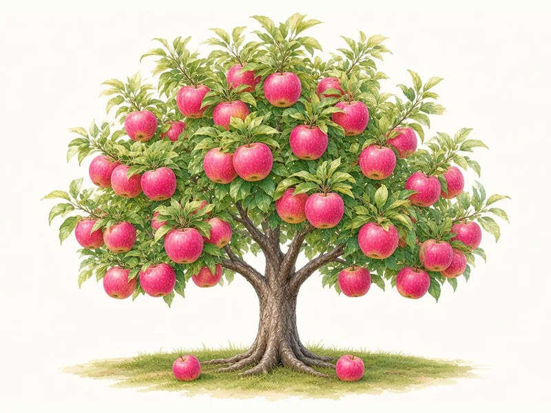 Watercolor illustration of Fuji Apple (potted)