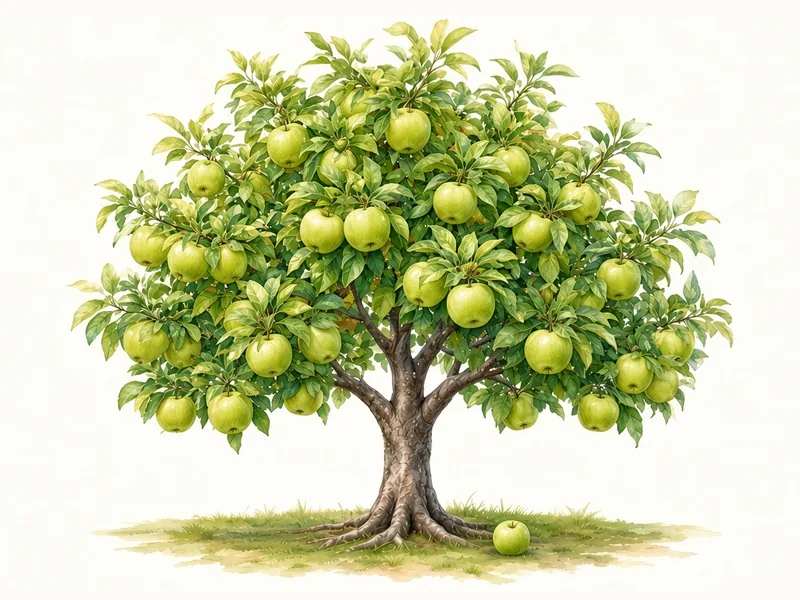 Watercolor illustration of Granny Smith Apple (bare root)
