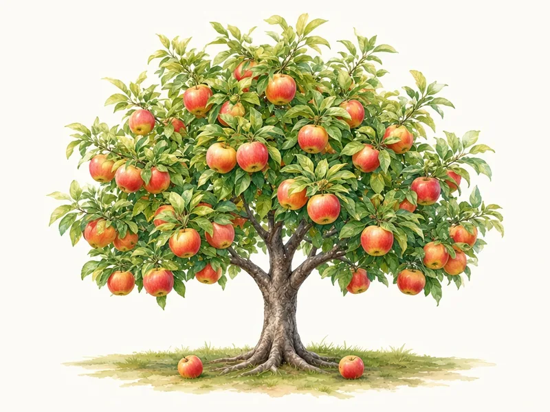 Watercolor illustration of Honeycrisp Apple (potted)